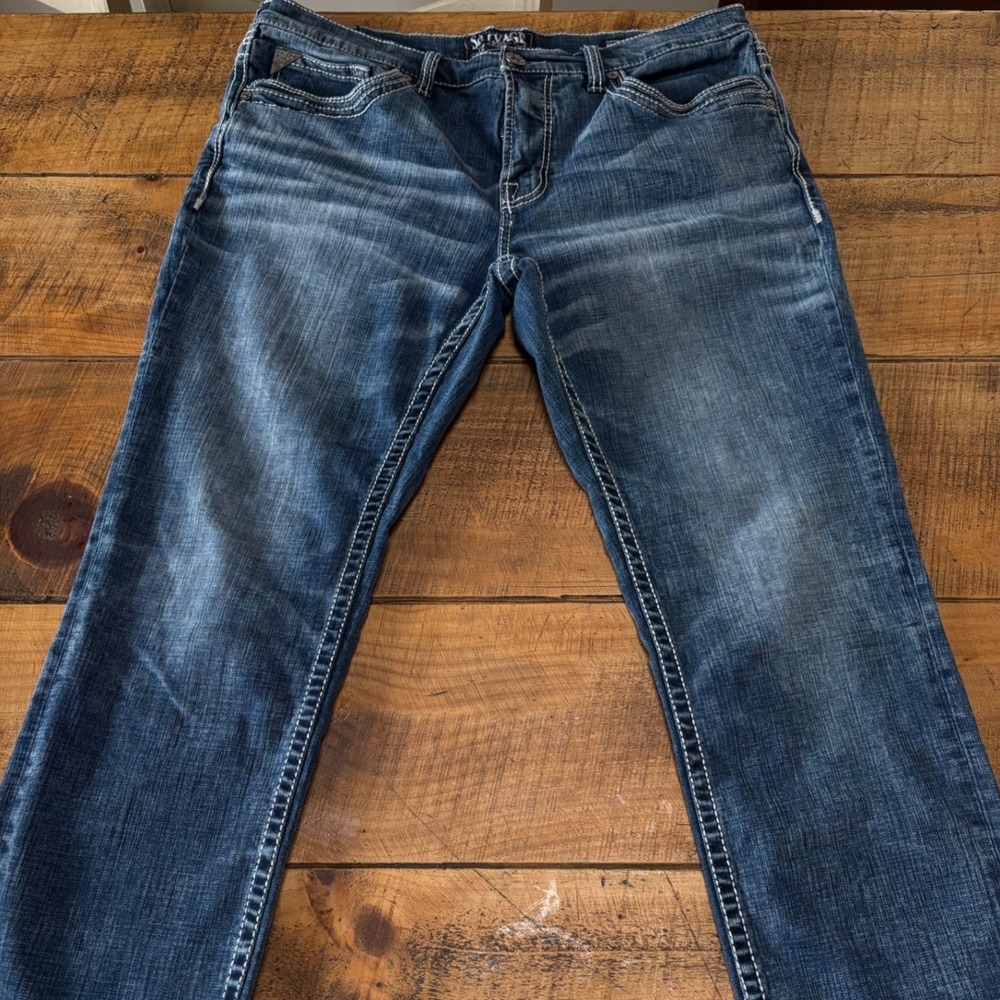 Salvage Mens Mayhem Straight Regular Fit Blue Denim Jeans Size 36 Short - Picture 6 of 11
